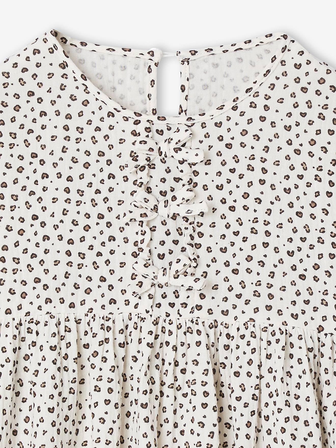 Cotton Gauze Dress with Fancy Bows for Girls - olive, Girls