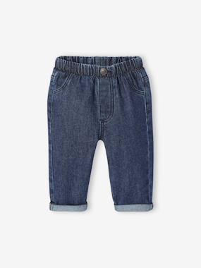 Baby-Trousers & Jeans-Basics denim jeans for babies with elasticated waist and pockets
