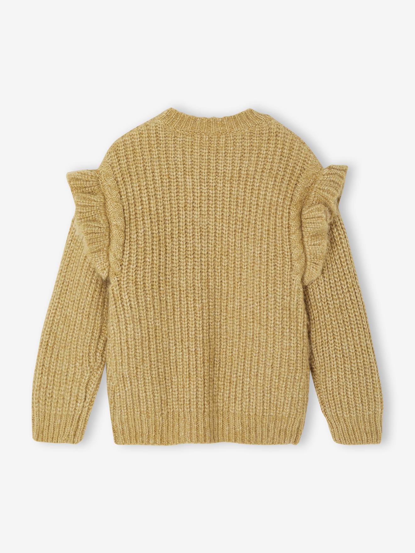 Frilly Cable Knit Jumper for Girls golden beige, Girls