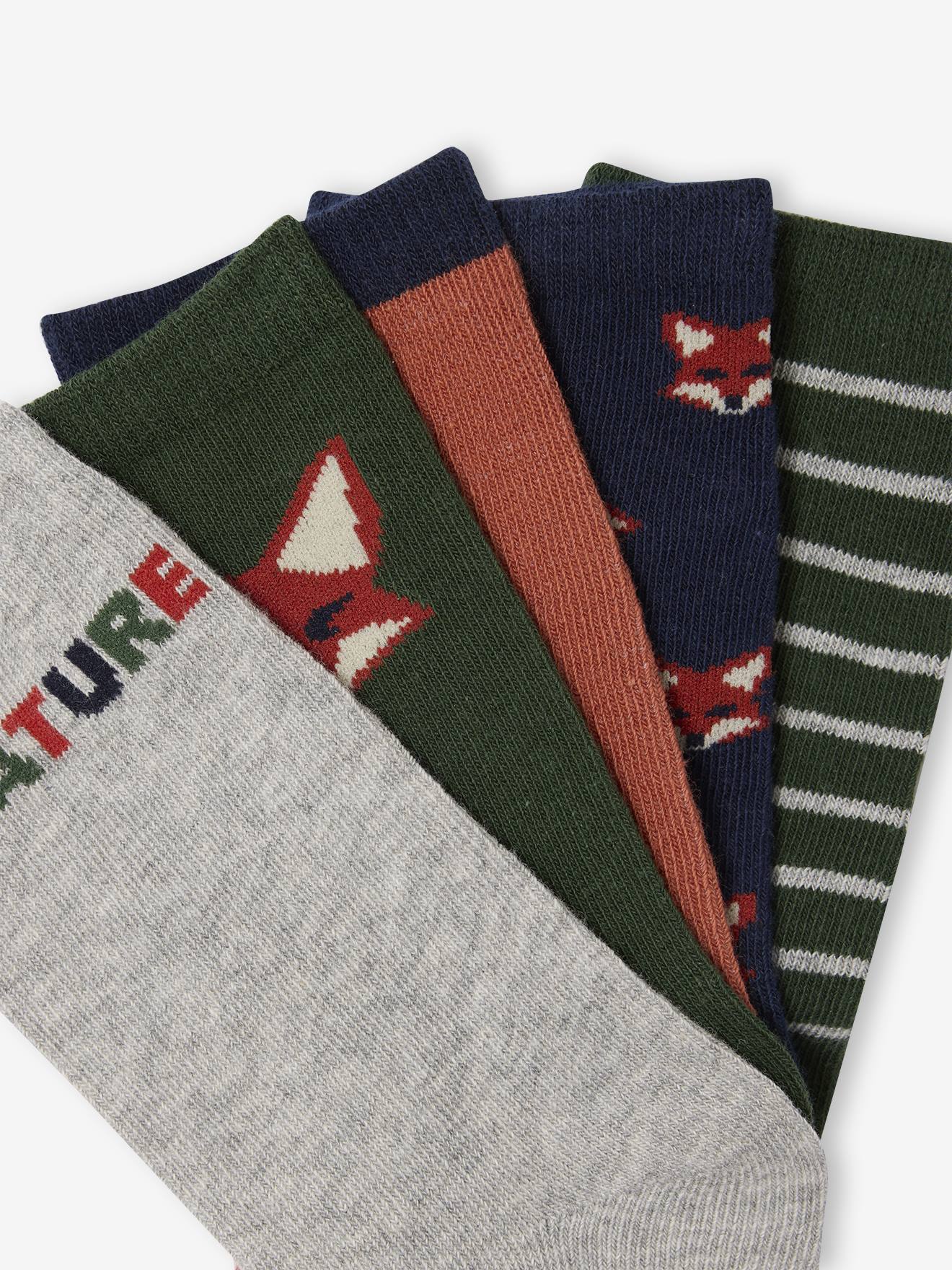 Lot De 5 Paires De Chaussettes « Renard » Garçon - Vert Sapin, Garçon