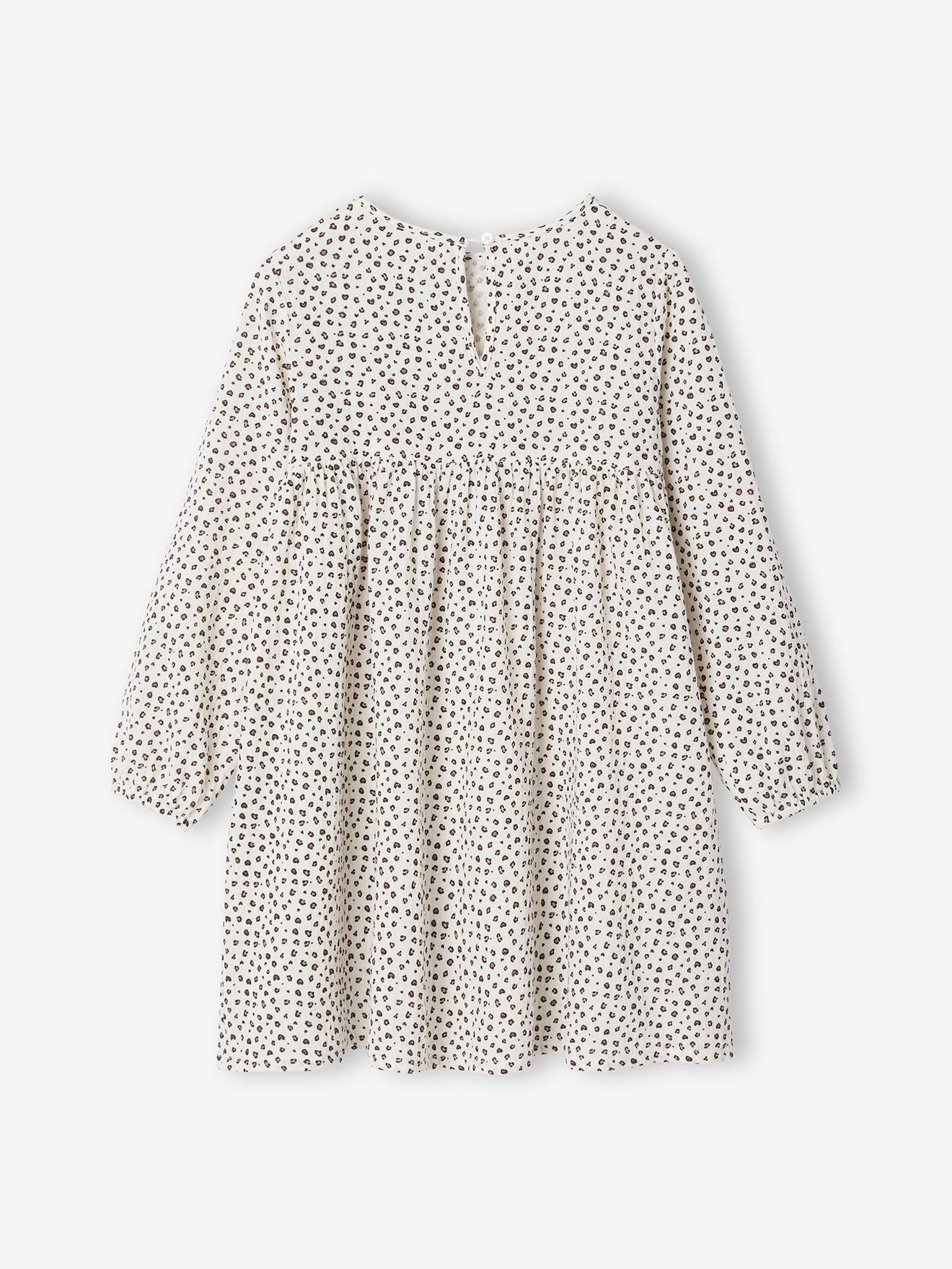 Cotton Gauze Dress with Fancy Bows for Girls - ecru, Girls