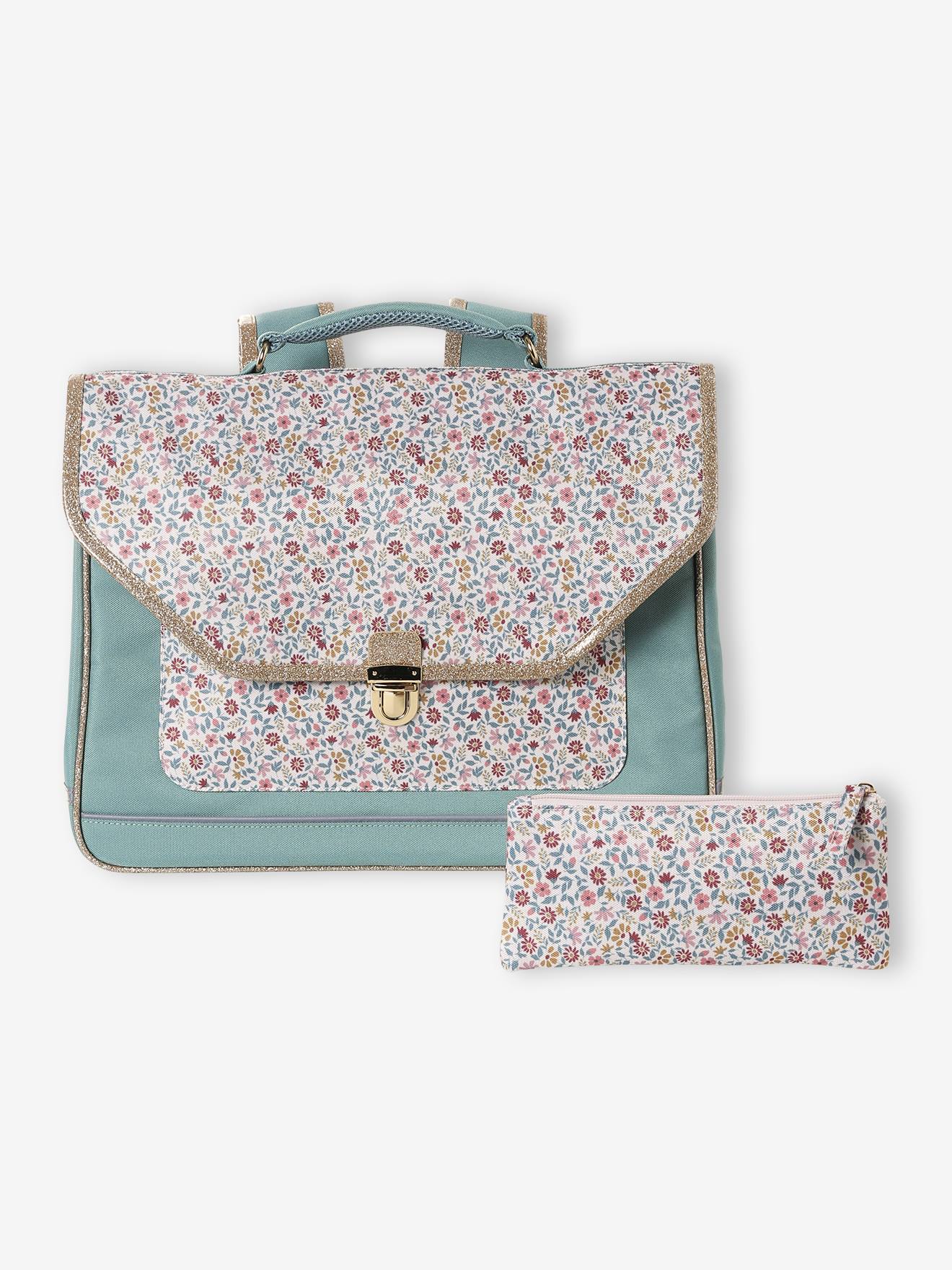 Cartable fille personnalisable trousse imprimé fleuri Bergamotte