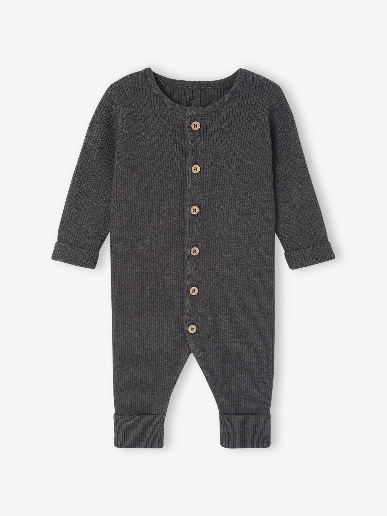 Long Sleeve Jumpsuit in Rib Knit for Babies anthracite, Baby