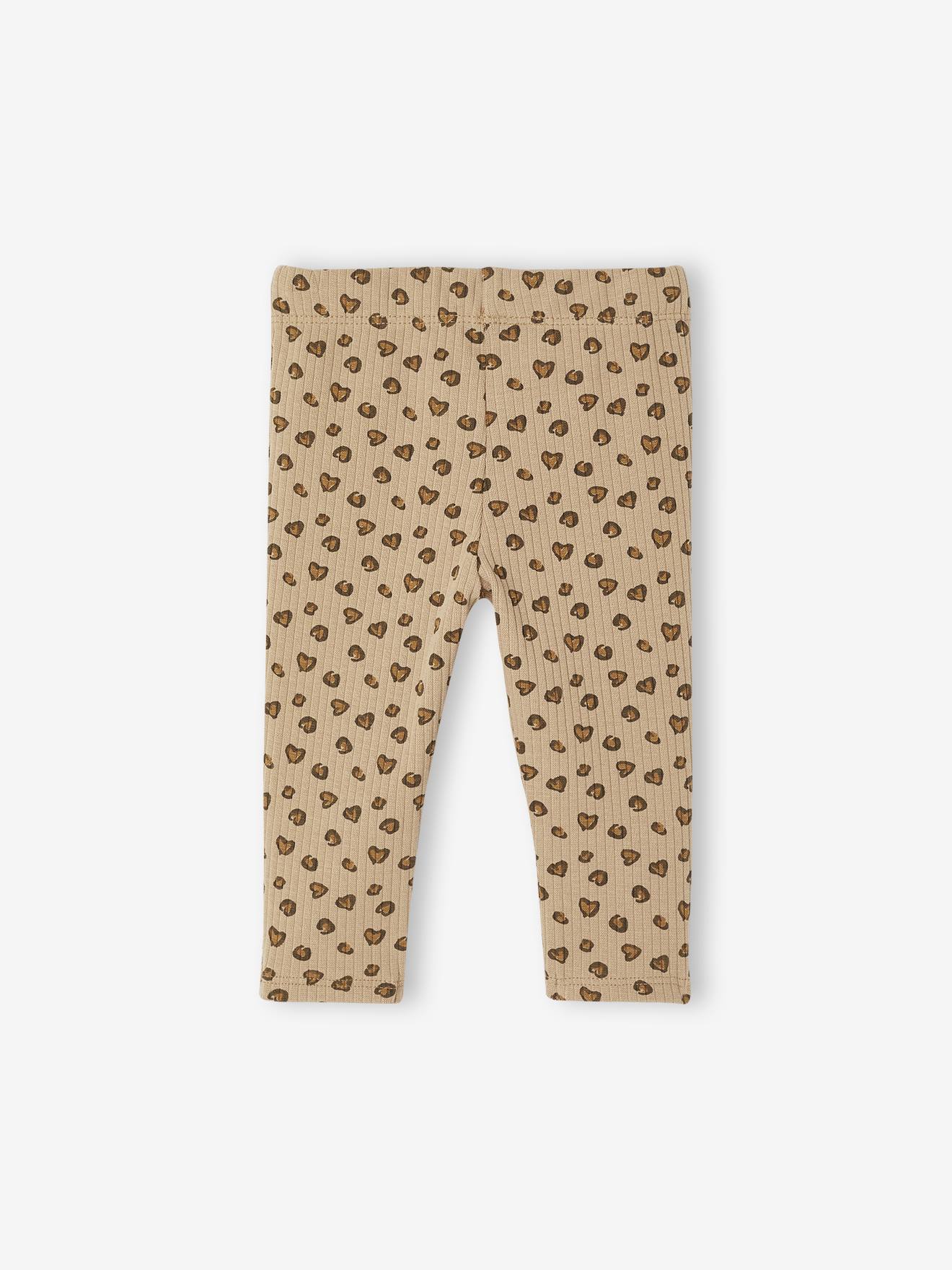 Legging bébé léopard en maille côtelée taupe, Bébé