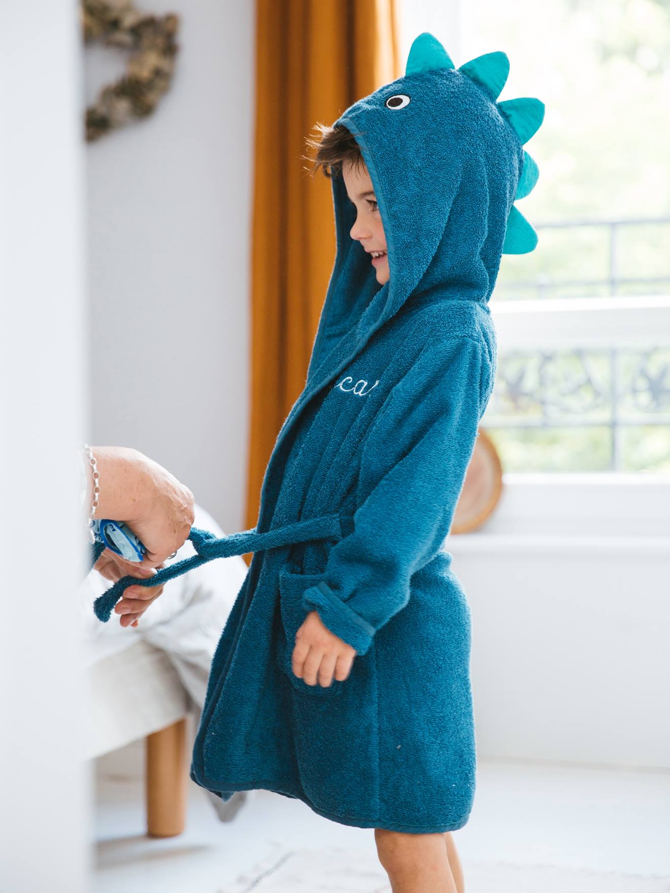 MICHLEY Girls Boys Robe Cotton Towel Kids Animal Dinosaur Style Hooded Bathrobe 