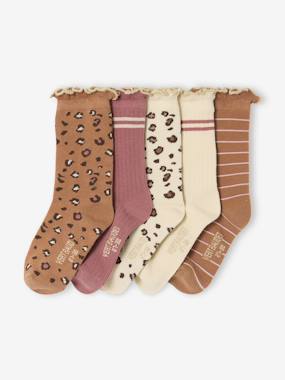 -Pack of 5 pairs of "leopard" socks for girls
