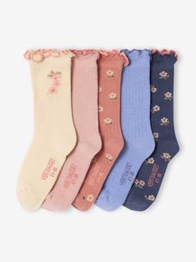 Girls-Pack of 5 pairs of "fleurettes" socks for girls