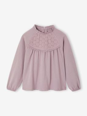 Tee-Shirt Blouse Fille En Coton Avec Broderie Anglaise - Manches Longues - Taille 14 Ans - Style Romantique Et Confortable