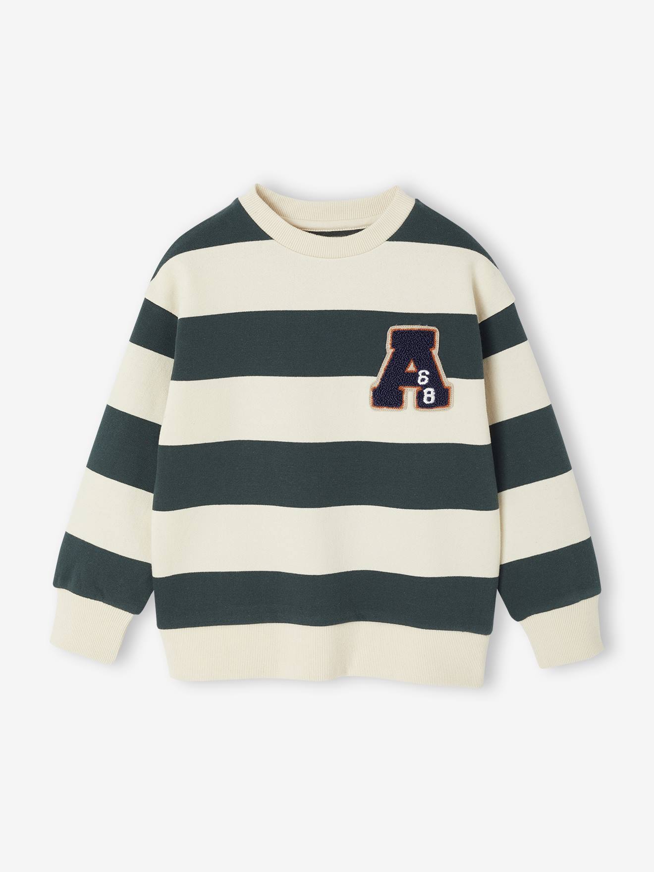 Sweatshirt with Wide Stripes Bouclé Badge for Boys striped