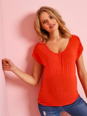 Maternity-Maternity T-Shirt with Lace Cotton Trim
