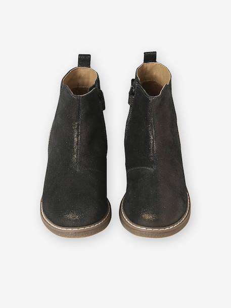 Bottes Fille Cuir Brillant Avec Coeur Pailleté - Fermeture Zip, Semelle Antidérapante - Taille Grand