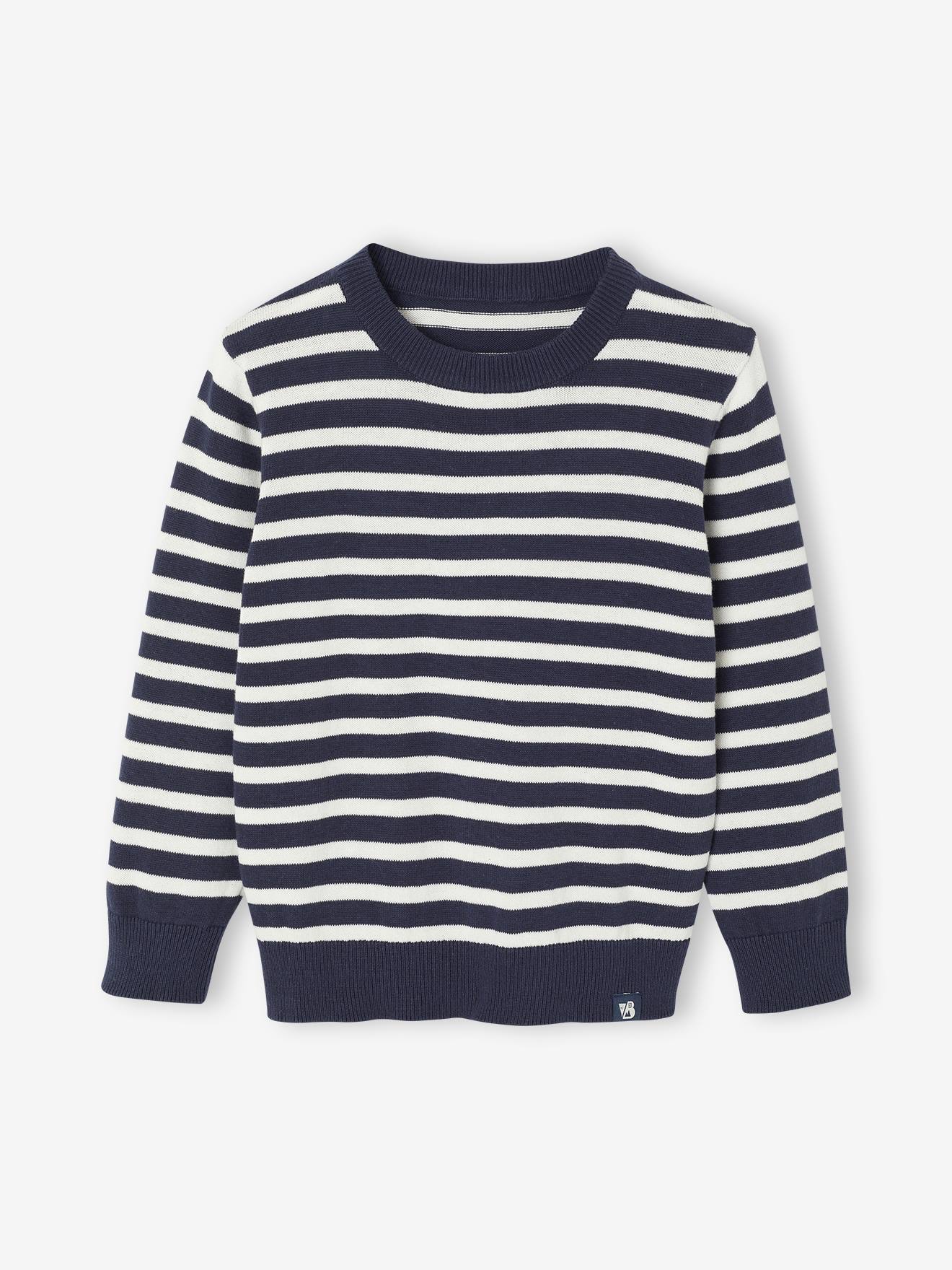 Pull à col rond avec rayures - Bleu - - 14.00