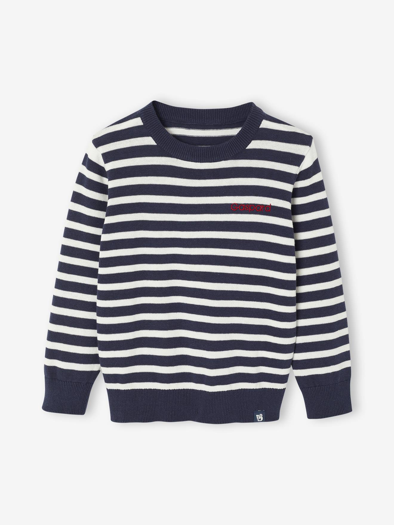 NEXT Garçon Pull à col rond en coton avec cerf, bleu, 7 ans