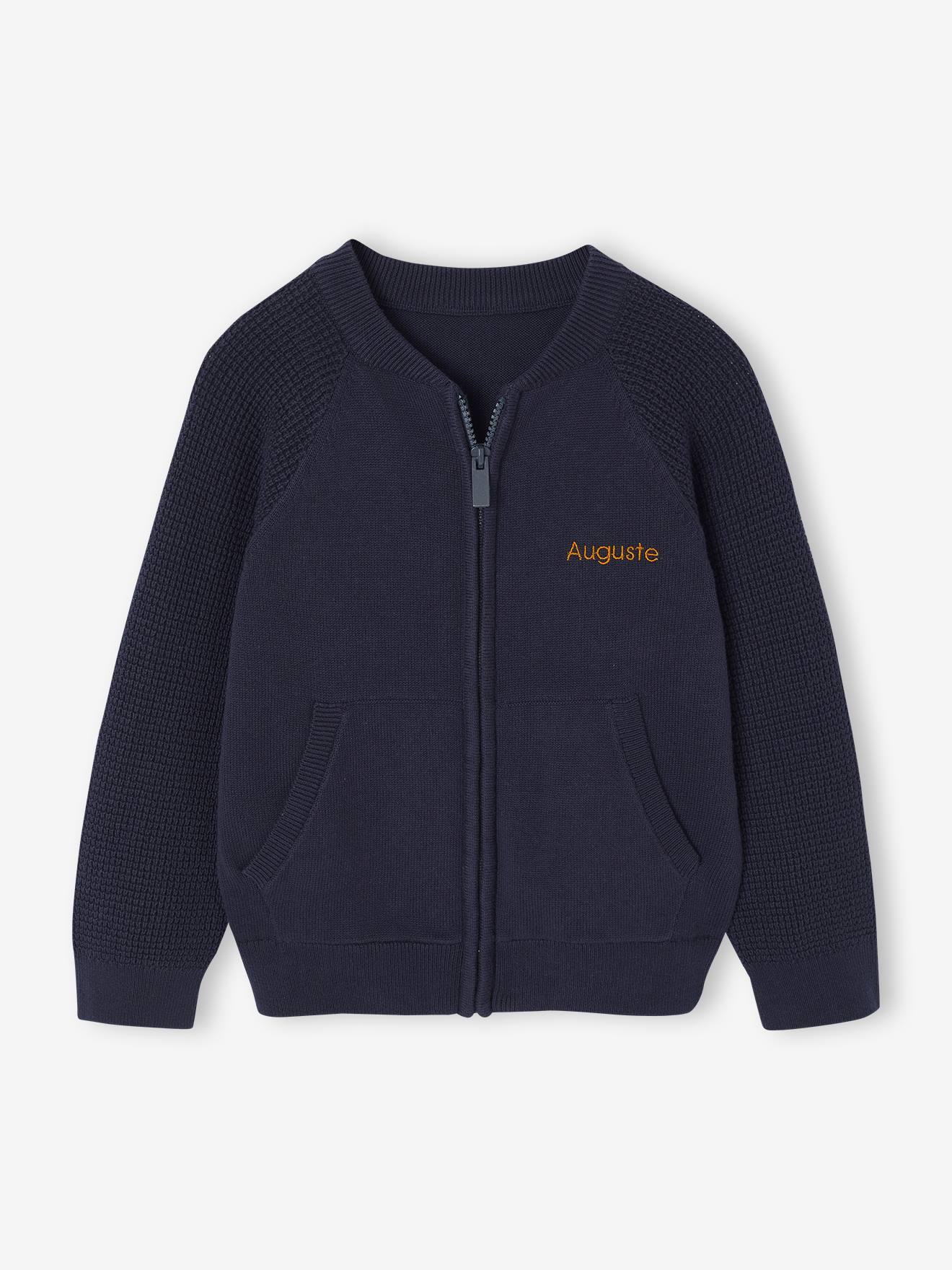 Gilet zippé style teddy personnalisable garçon bleu grisé