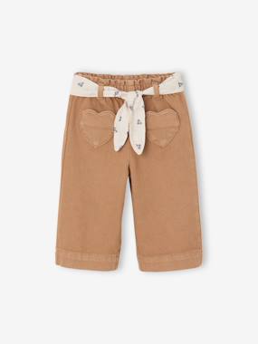 Baby-Trousers & Jeans- Wide-Leg Coloured Trousers with Tie Belt for Baby Girls