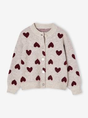 Girls- Cardigan with Jacquard Knit Hearts for Girls