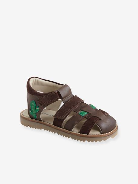 Touch Fastening Leather Sandals For Boys Brown Medium Solid