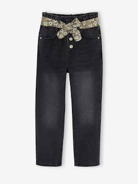 Jean style paperbag et sa ceinture fleurie fille  - vertbaudet enfant