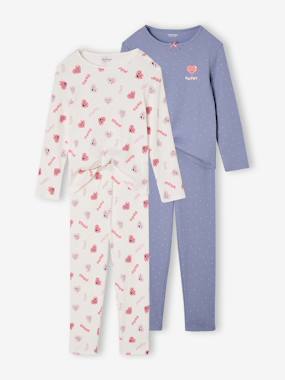 -Lot de 2 pyjamas fille coeurs en côtes