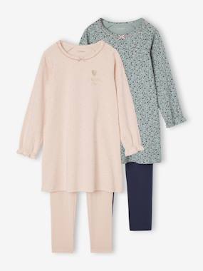 Girls-Pack of 2 Floral Nighties + Leggings for Girls