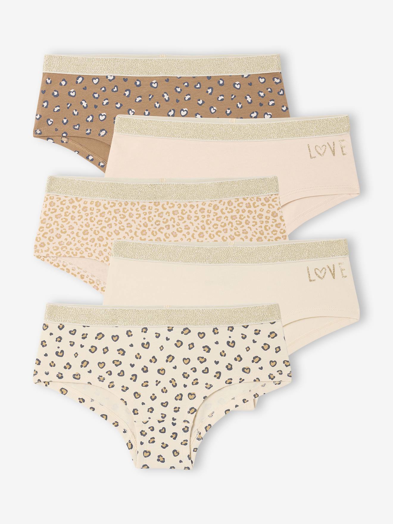Lot De 5 Shorties Léopard Et Love Fille - La Redoute