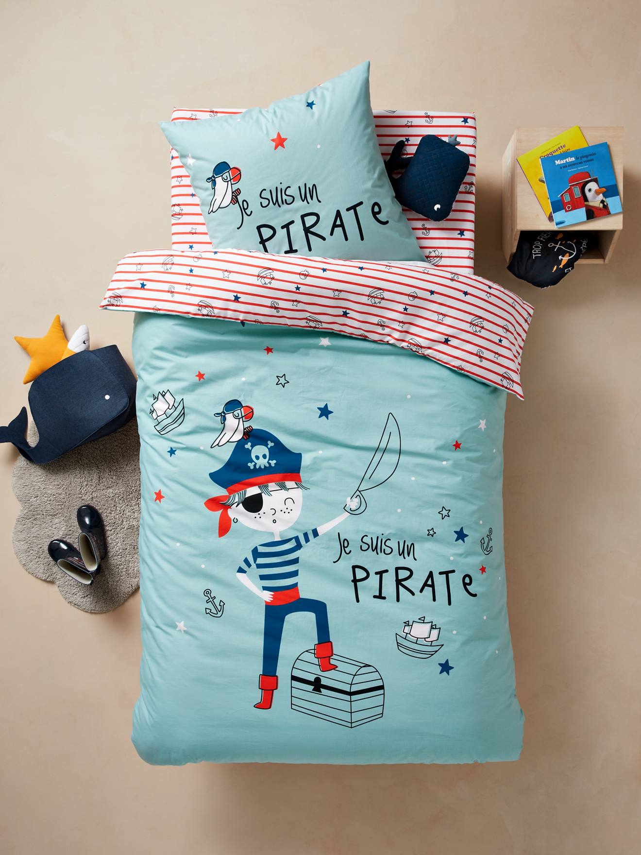 Duvet Cover Pillowcase Set For Children Pirate Theme Blue