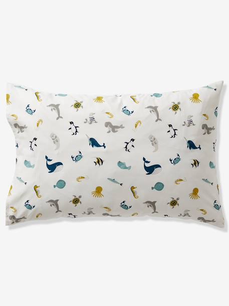 Duvet Cover + Pillowcase Set for Children, Marine Animal Alphabet Theme WHITE LIGHT SOLID WITH DESIGN - vertbaudet enfant 