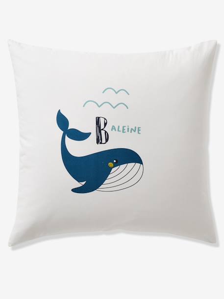 Duvet Cover + Pillowcase Set for Children, Marine Animal Alphabet Theme WHITE LIGHT SOLID WITH DESIGN - vertbaudet enfant 