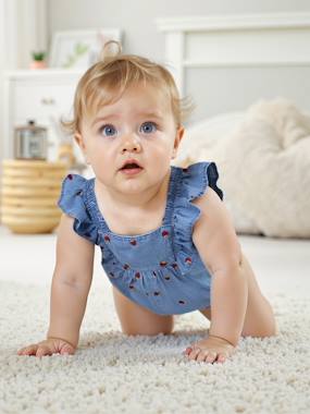 Lightweight Denim Playsuit for Babies   - vertbaudet enfant