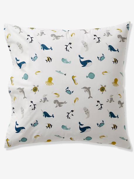 Duvet Cover + Pillowcase Set for Children, Marine Animal Alphabet Theme WHITE LIGHT SOLID WITH DESIGN - vertbaudet enfant 