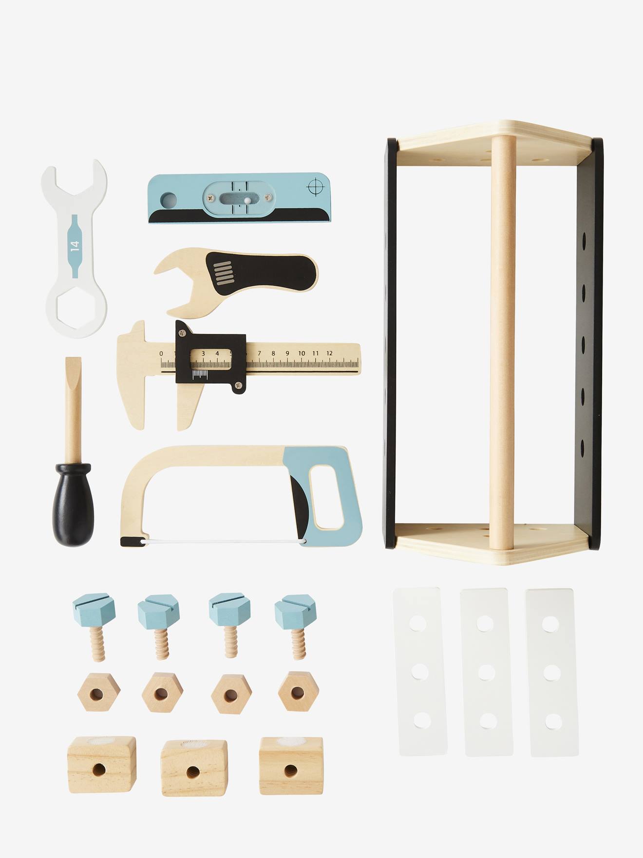 VERTBAUDET Boîte à Outils Du Bricoleur En Bois Noir – 20 Accessoires, 26 X 14 X 15 Cm – Jeu D’Imitation Dès 3 Ans