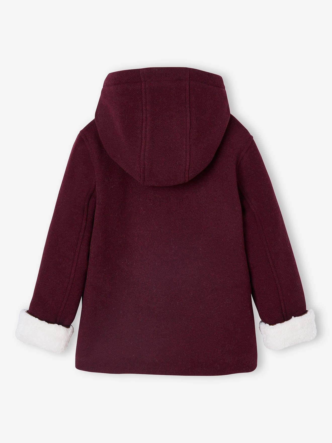 Woollen Coat with Hood & Sherpa Lining for Girls - green dark 