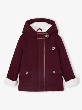 -Woollen Coat with Hood & Sherpa Lining for Girls