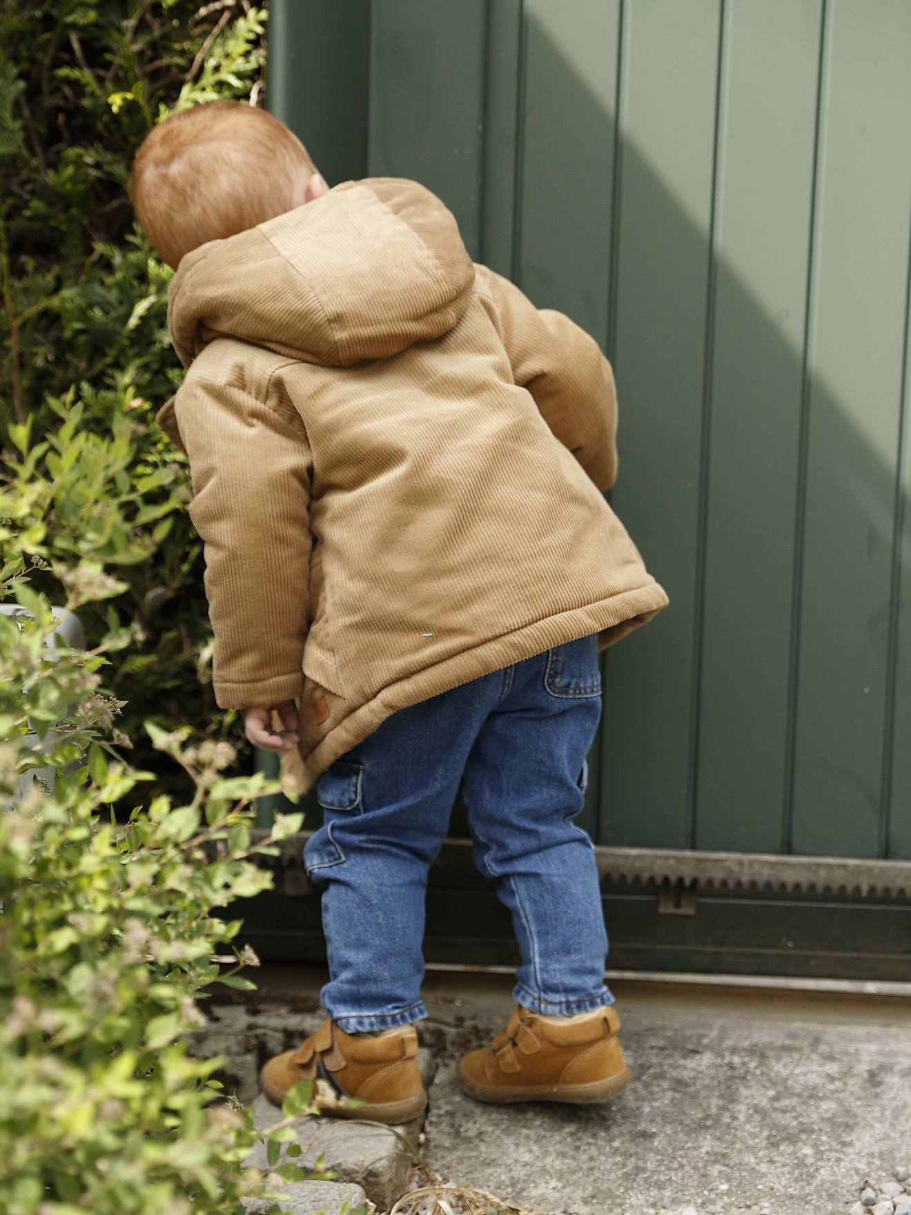 Corduroy coat for babies with faux fur lining - caramel, Baby