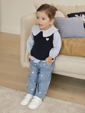 Robe Bébé Fille – Imprimé Petits Cœurs | 100% Coton | Manches Longues, Dos Boutonné | Col Rond Volanté | Taille 0-24 Mois