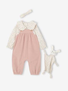 Newborn set T-shirt + dungaree + band for head accessories for hair + comforter / soft toy  - vertbaudet enfant