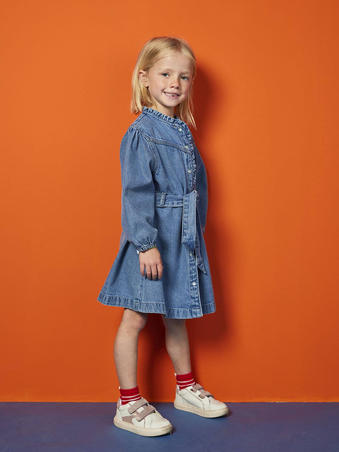 Fancy Denim Dress for Girls - medium blue, Girls Fancy Denim Dress for Girls - medium blue, Girls