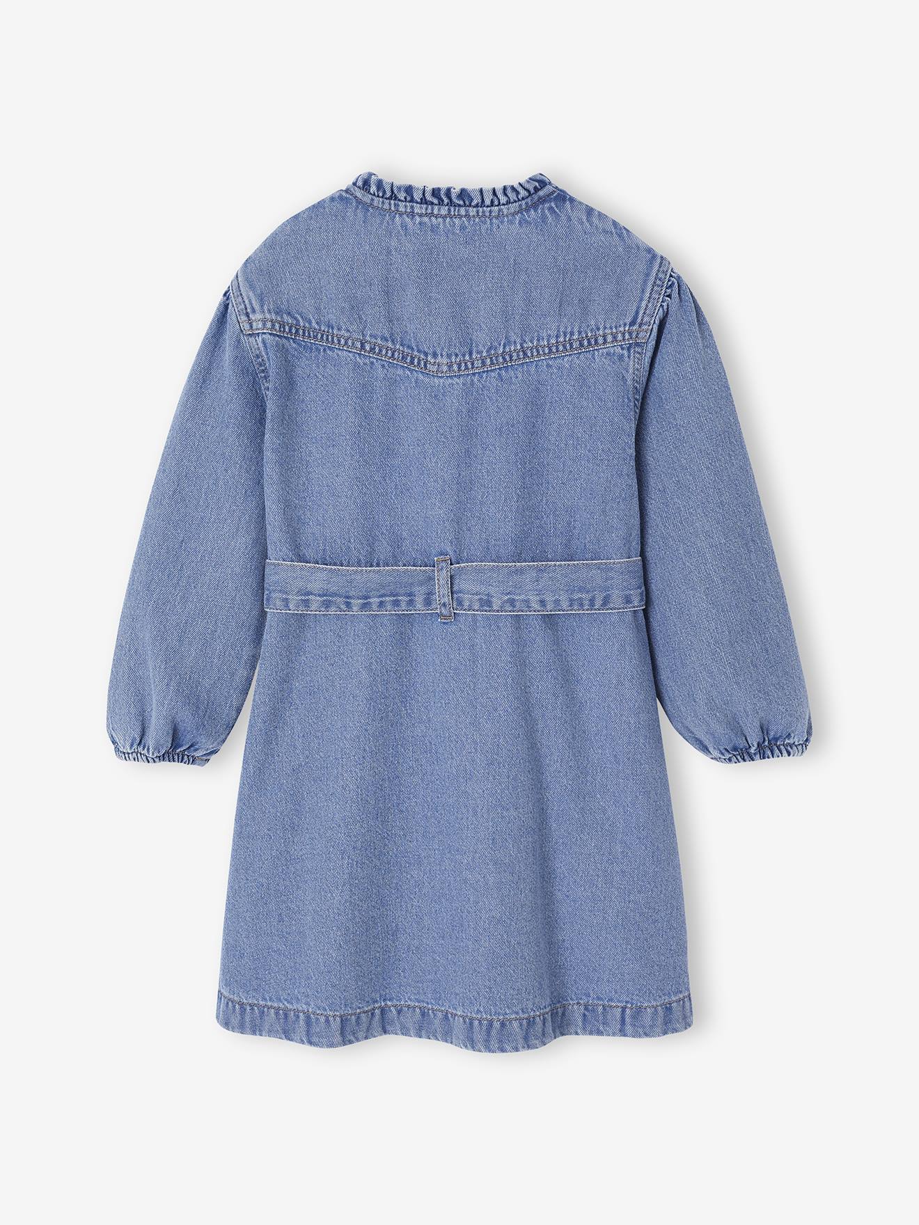 fancy denim dresses Sylvia Maxi Dress XL / Medium Wash neckline with puff cap sleeves and a denim fabric with a back zipper closure. Fancy Denim Dress for Girls