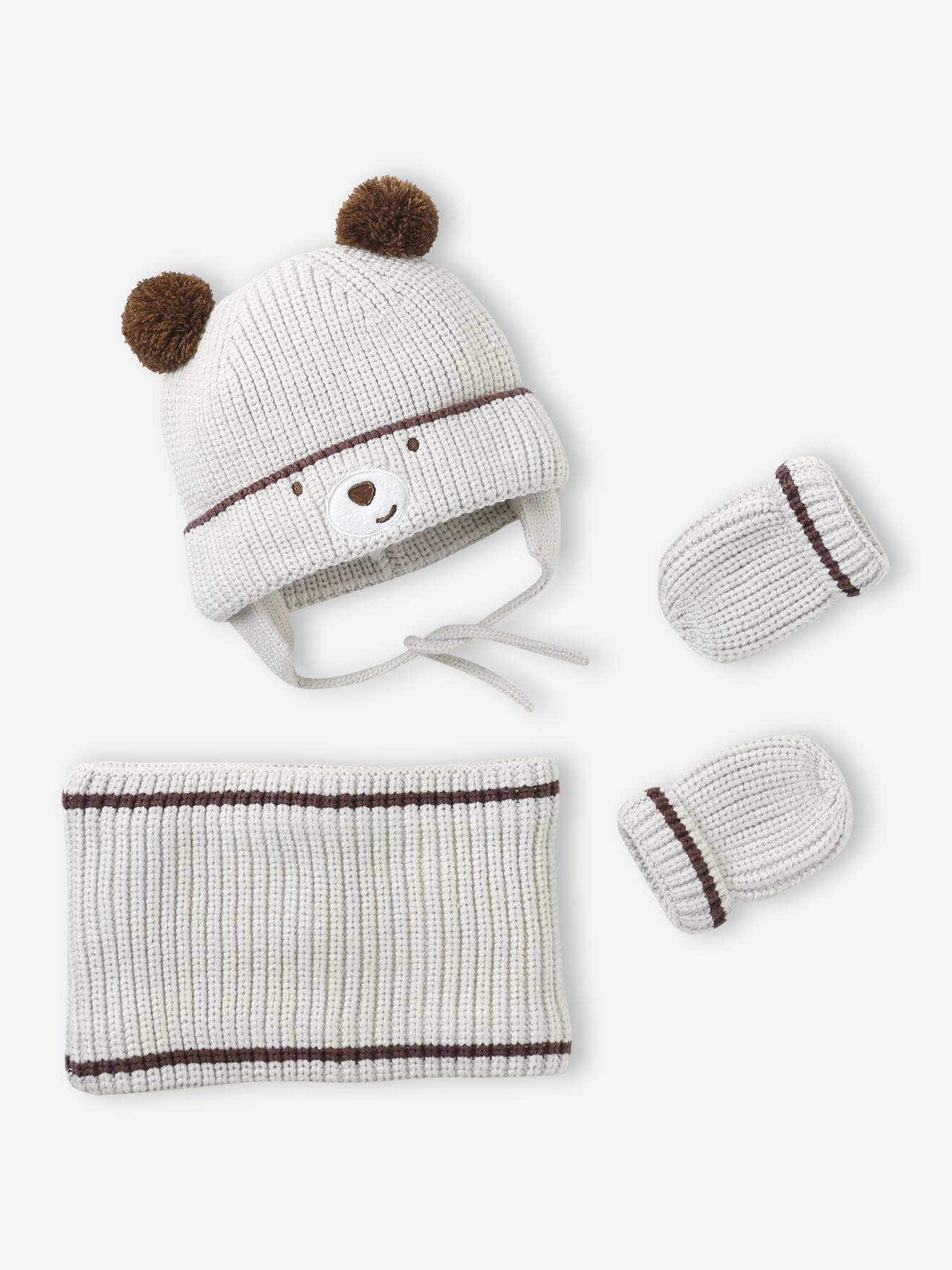 Ensemble Bébé Bear Mood - Bonnet + Snood + Moufles En Sherpa - Garçon, Doux Et Chaud - 10