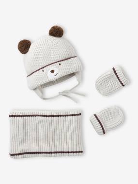 "Bear" Beanie, Snood & Mittens Set for Babies  - vertbaudet enfant