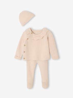 Set of 3 Knitted Items for Newborns: Cardigan + Trousers + Beanie  - vertbaudet enfant