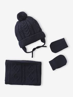 Beanie + Snood + Mittens Set for Baby Boys, Basics - aqua  display picture 1