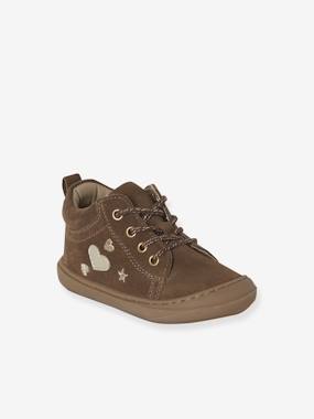 -Soft leather lace-up ankle boots for baby's first steps