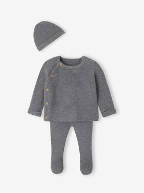 Set of 3 Knitted Items for Newborns: Cardigan + Trousers + Beanie  - vertbaudet enfant