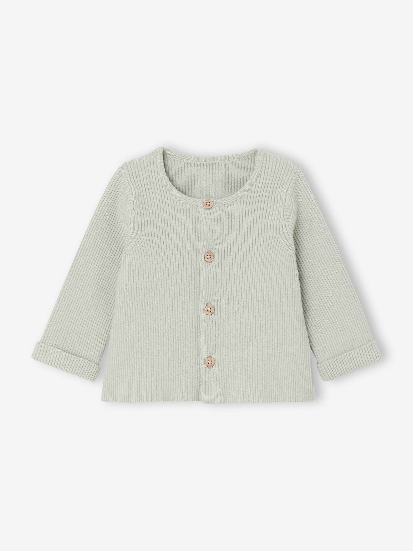 Ensemble Bébé Naissance Vertbaudet - Gilet Et Pantalon Tricot Vert Sauge - Taille 50cm - Viscose Polyester - Mixte