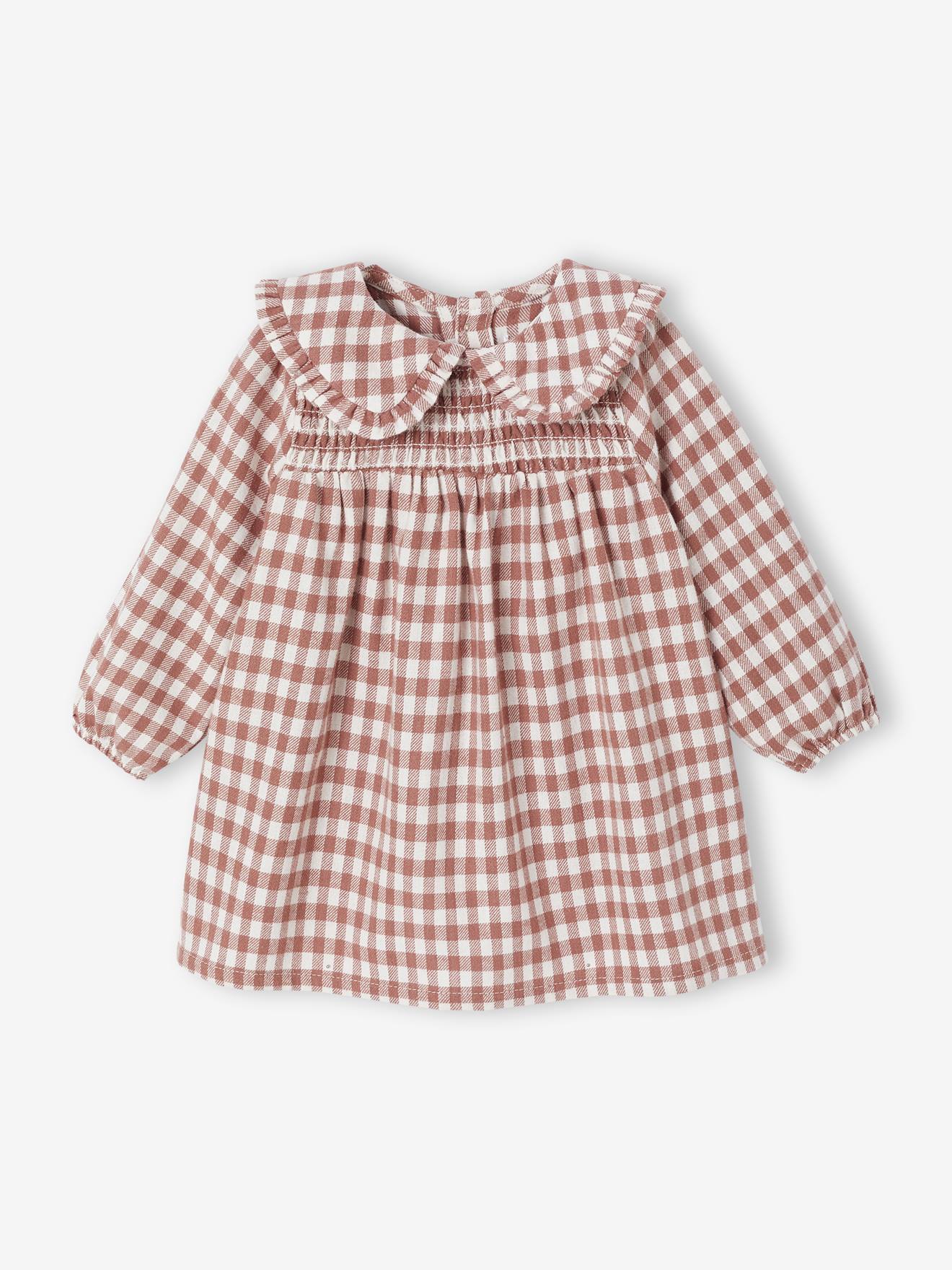 Baby dress in gingham flannel - terracotta, Baby Baby dress in gingham flannel - terracotta, Baby