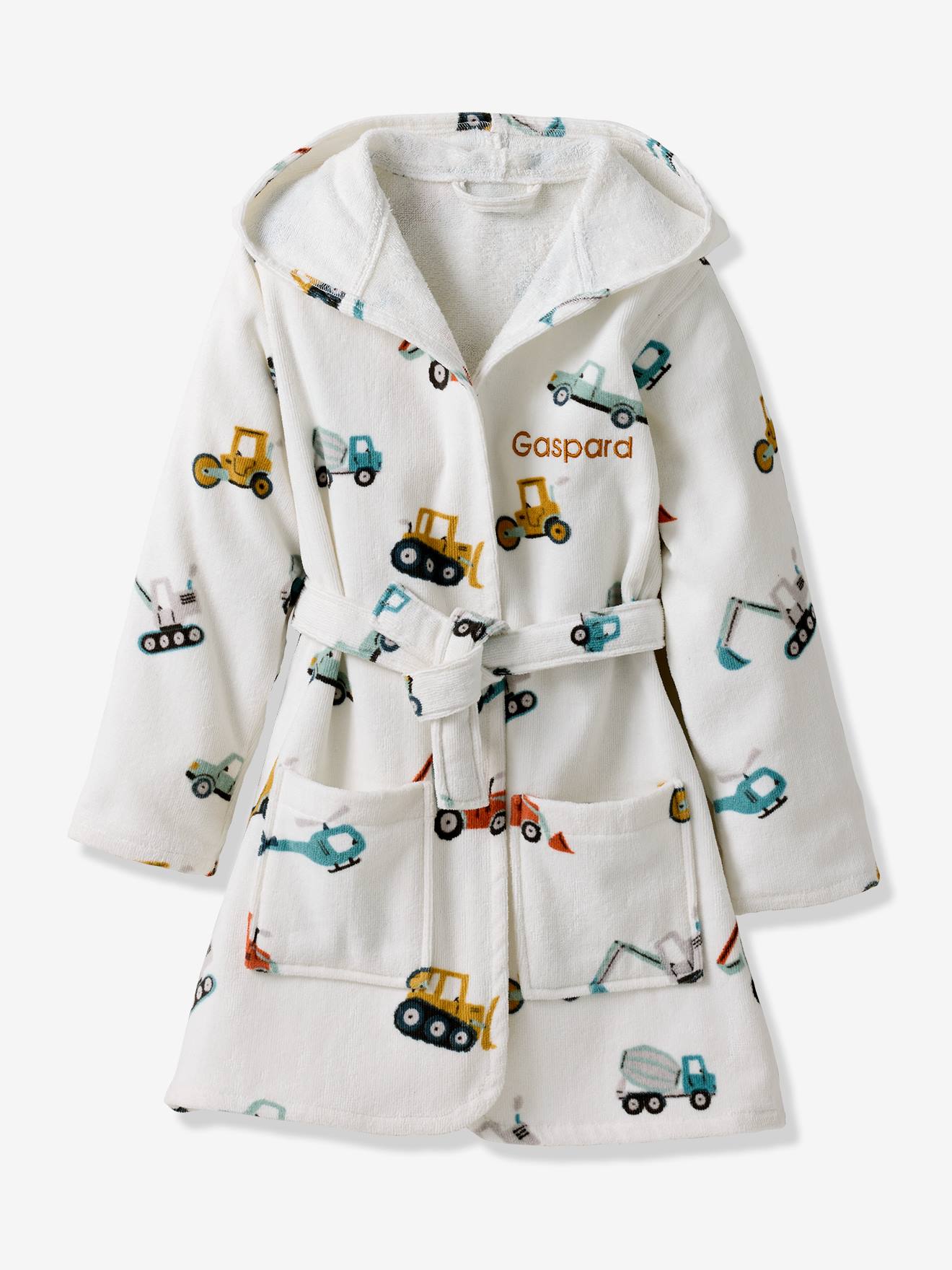 CONSTRUCTION bathrobe for children, with recycled cotton - printed
