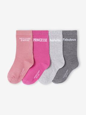 -Lot de 4 paires de mi-chaussettes "message" fille