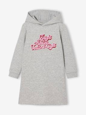 -Fleece Dress with Hood & Fancy Details for Girls
