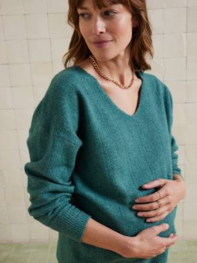 Vêtements de grossesse-Pull col V grossesse en maille mousseuse fantaisie